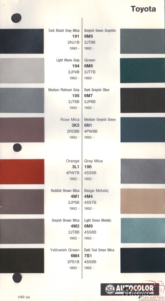1990 - 1994 Toyota Paint Charts Autocolor